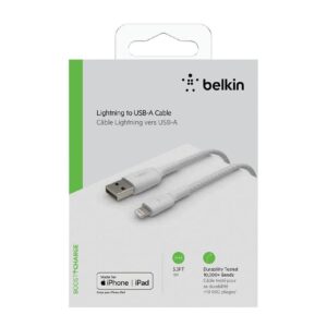 Belkin BOOST↑CHARGE Cable Lightning a USB-A Trenzado – 1 Metro (Blanco)