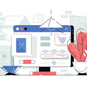 Computer monitor with open customer app Computer monitor with open customer app vector illustration. Interface of internet application for choosing goods and online shopping flat style concept